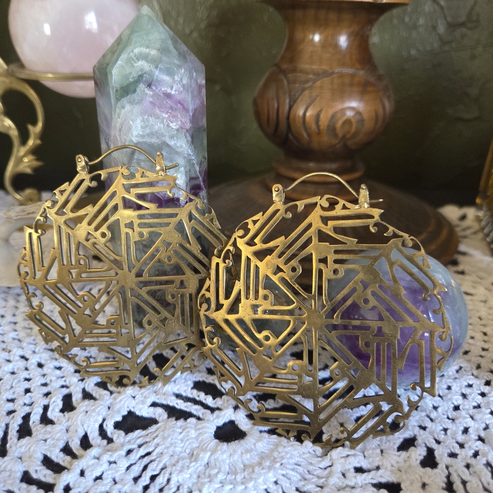 Elegant Gold Kufic Wheel Earrings